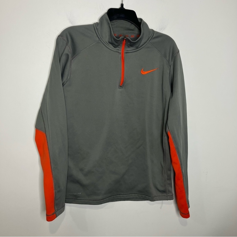 Nike Therma-fit quarter zip pullover gray orangish red‎ men’s size medium